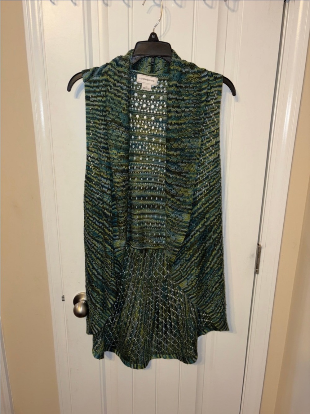 Liz Claiborne Open Crochet Vest in Teal and Lime